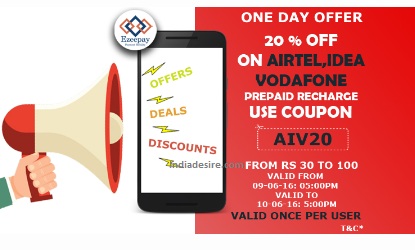 India Desire : Ezeepay Recharge Offers : Flat 15% Off On Airtel, idea & Vodafone Prepaid Recharge Of Rs.30 From App [All Users]